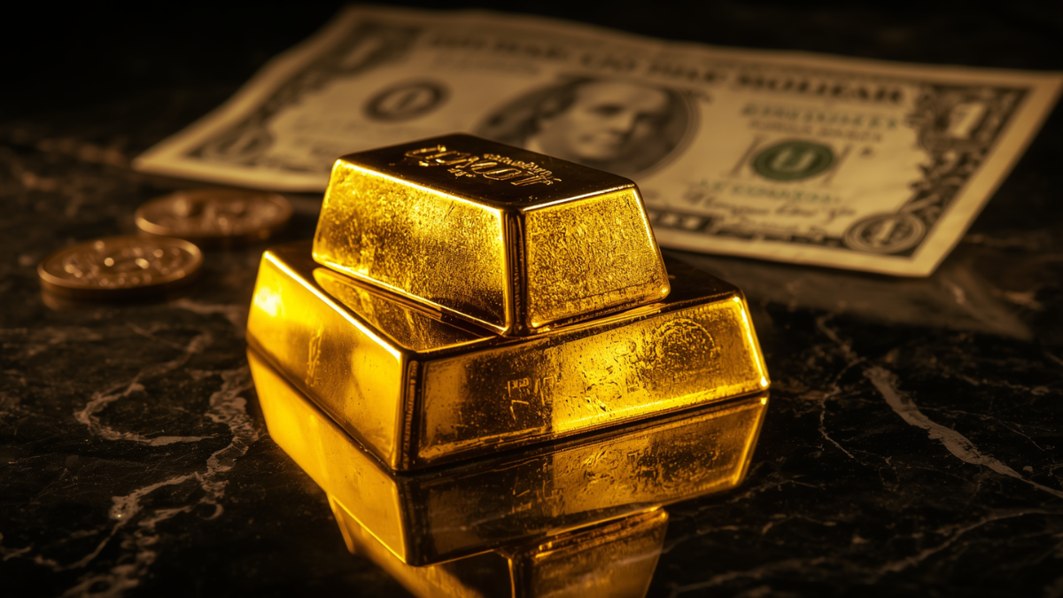 Goldbarren vor dunklem Hintergrund – Gold als Schutz vor Inflation und Gelddruckerei