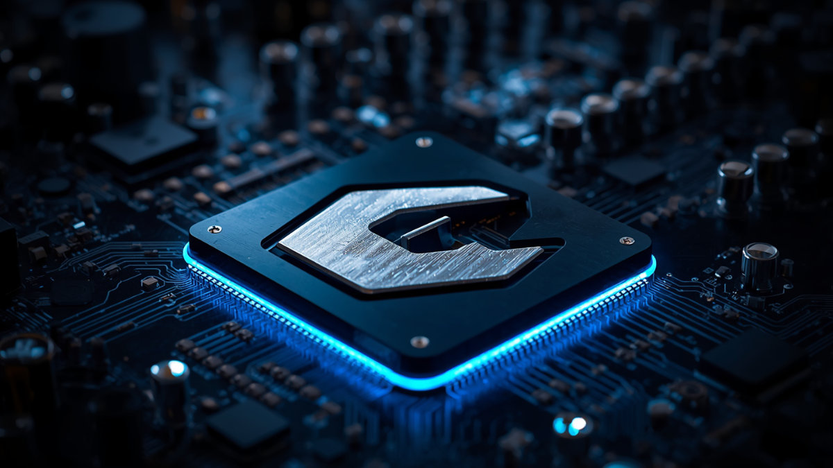 Halbleiter-Chip auf Platine mit blauem Glow – Schaufelhersteller des KI-Booms